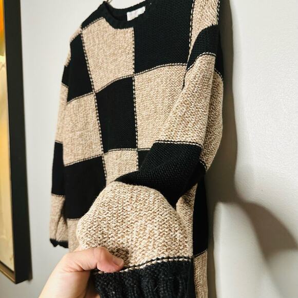 Vintage Paul Harris Black Checkered Shoulder Pad Oversized Sweater size Large - Picture 7 of 8